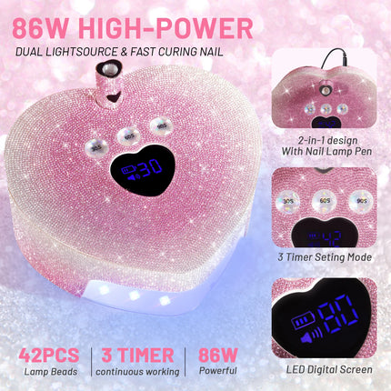 2 in 1 Rechargeable Diamond UV LED Nail Dryer Lamp With Handheld Mini UV Light, Professional Cordless Lamp for Home and Salon