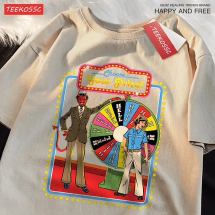 Choose Your Prize Funny Comics Short Sleeve Cotton O-Neck T Shirts Oversize Loose Tops Fashion Street Breathable T Shirtscouple