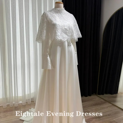 Eightale Vintage Wedding Dress High Neck Long Sleeves Lace Customized Ivory Satin Bridal Gown Bride Party Dress Vestido De Novia