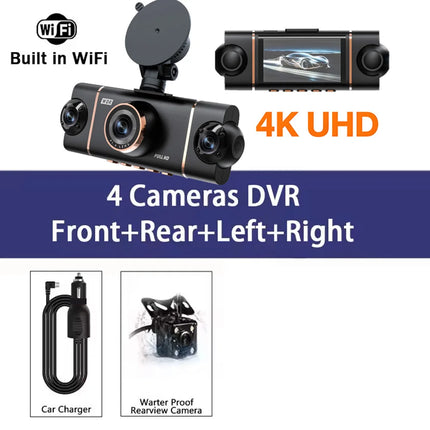 4K Quad Lens Car Camera WIFI Dashcam 360° Coverage Car DVR 24H Parking Monitor Starlight Night Vision Car Security Accessory