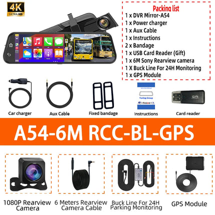 4K HD Car DVR Touch Screen Carplay & Android Auto Dash Cam Night Vision Video Recorder Driving Recorder