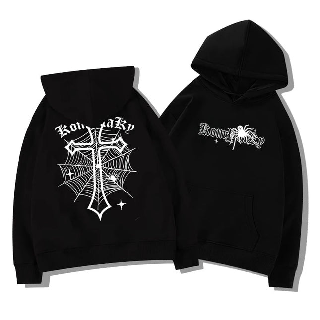 Sudadera con capucha y forro polar, cálida, de otoño e invierno, con estampado de araña, estilo europeo americano, para hombre adulto, informal, versátil, suave, de uso diario.