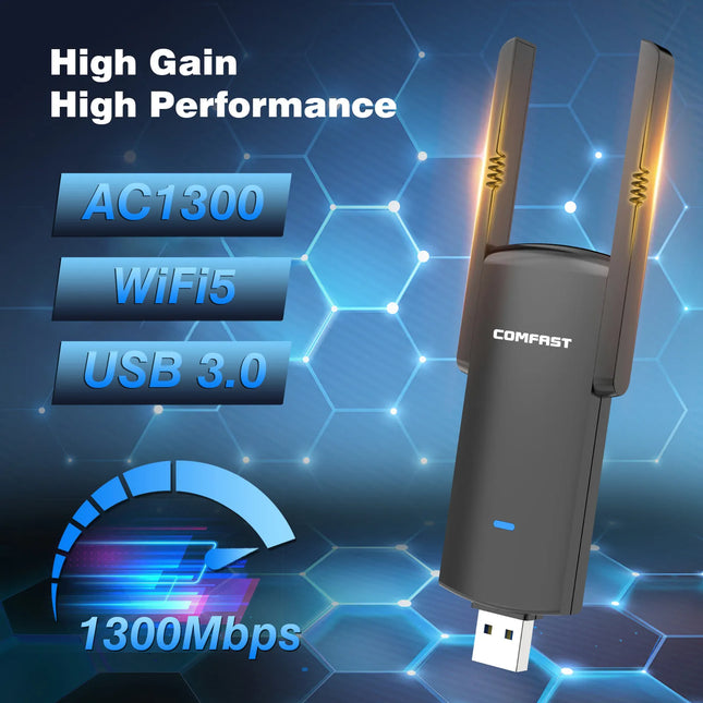 COMFAST 1300Mbps USB 3.0 WLAN-Adapter 2G & 5G Dualband-WLAN-Adapter Antenne 802.11AC MU-MIMO Netzwerkkarte 802.11AC Gigabit-Karte