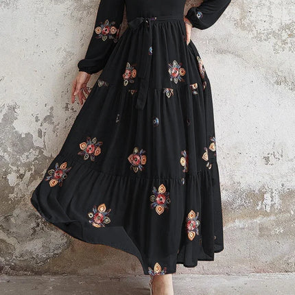 Eid Muslim Abayas for Women Dress Floral Embroidery Long Sleeve Dubai Long Robe Party Dress Vestidos Abaya Autumn Vestidos 2024