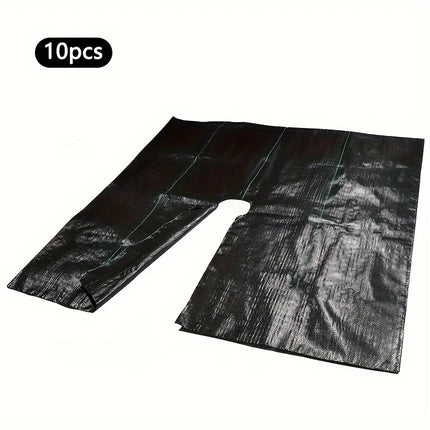 Black square weed control mat with a center cutout and 10pcs badge