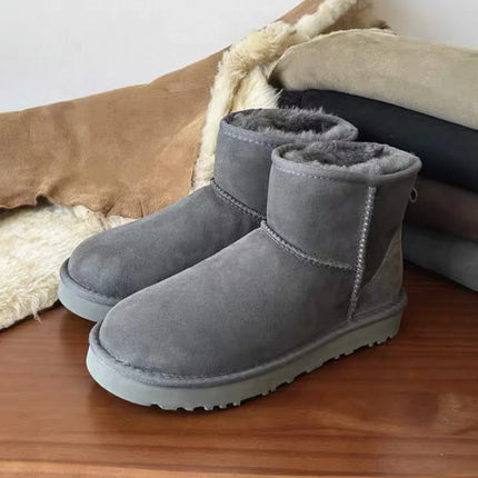 Women Natural Sheepskin Ultra Mini Snow Boots New Design Classic Sheep Fur Wool Lace up Ankle Boot Leather Winter Warm Men Shoes