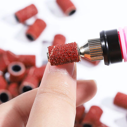 100/50pc Sanding Cap Bands For Electric Manicure Machine 180/120/80 Grit Nail Drill Grinding Bit Files Pedicure Tool Set