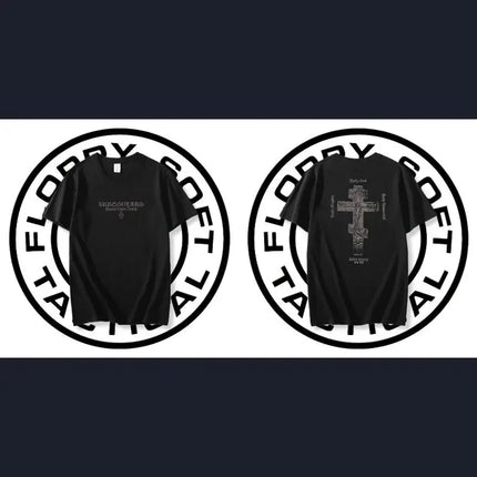 Military Style Personalized Wear Outdoor Casual Sports Top Back Cross Print Tactical Short-sleeved Cotton T-shirt Unisex