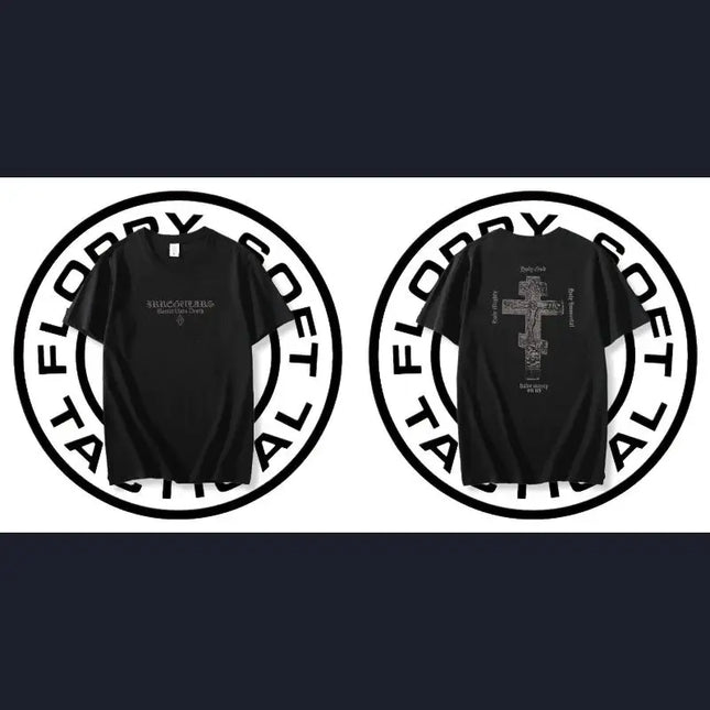 Personalisierte T-Shirt im Militär-Stil, Outdoor, lässig, Sport-Top, Rücken mit Kreuzdruck, taktisches Kurzarm-Baumwoll-T-Shirt, Unisex