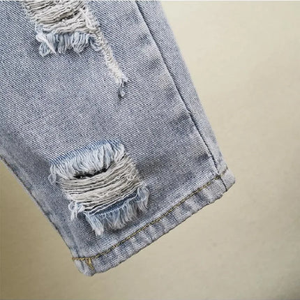 New Summer 2026 Women's Ripped Jeans with Heavy Beaded and Rhinestone,Ladies European Style High Waist Distressed Cropped Pants
