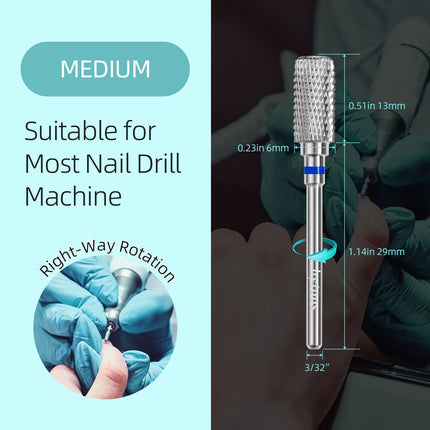 HYTOOS Safety Nail Drill Bits 13mm Barrel Dust Proof D4S Right-handed Carbide Drill Bits for Nails Electric Manicure Drills Tool