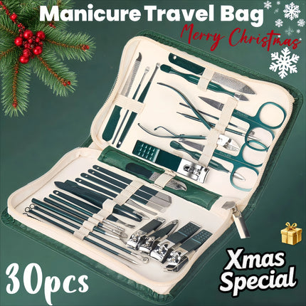 30pcs Luxury Travel Nail Clipper Set Professional Manicure Care Tools Cuticle Nippers Ear Spoons, Nail File Christmas Gift