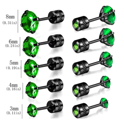 1 Pair Simple Fashion Green Cubic Zirconia Titanium Stainless Steel Cartilage Spiral Stud Earrings for Men Women Daily Jewelry