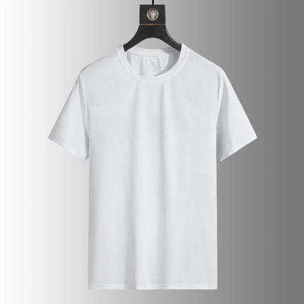 Summer Men's Silk Ice Round Collar T-shirt, Simple Running Fitness Suit, Breathable Thin T-shirt, Quick Dry T-shirt, Summer Tees