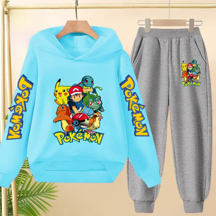 Children Kawaii Pokemons Long sleeves Hoodie Boy Girl 3-12Yrs Clothing Pikachu Sweatshirt Top+Pants Two-piece Casual Jogging Set