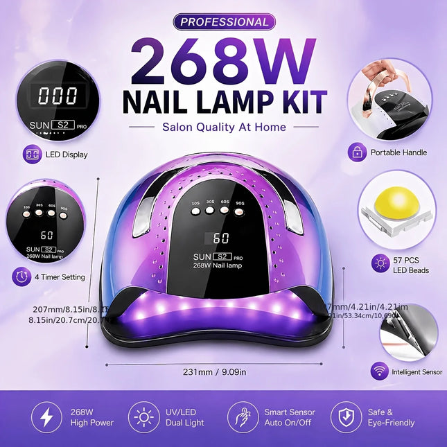 268W UV LED Nagellampe Professionelle Gel Nagellack Trockenlampe Für Maniküre Mit Nagelwerkzeugset als Geschenk WEISS ROSA LILA