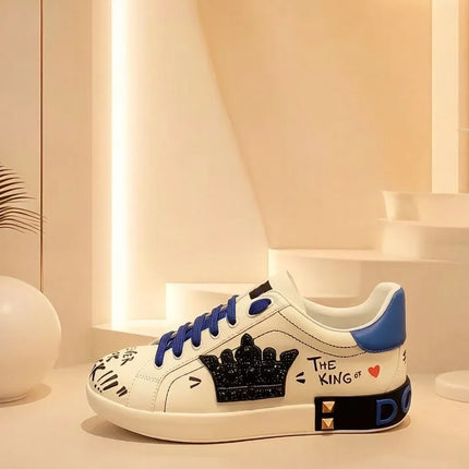 Designer Leather Sneakers Fashion Unisex Casual Platform Casual Comfort Flats Brand Women Outdoor Sport Diamonds White Shoes