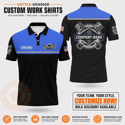 Custom Mechanic Work Pattern Polo Shirt Personalized Name Logo Uniform With Piston Print For Men Women Casual Quick Drying Tees
