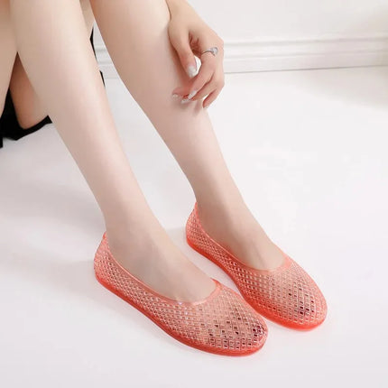Women's Jelly Shoes Transparent  Sandals Lazy Flat Shoes Breathable Flat Shoes