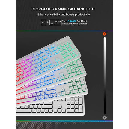 Backlit Wireless Keyboard and Mouse,Quiet Light Up Keys, Tilt Legs, Rechargeable USB Cordless Combo for Computer - product im