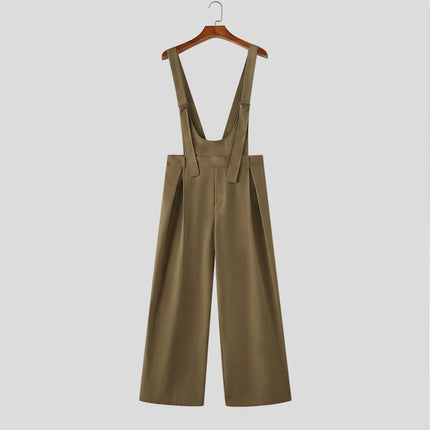 INCERUN Men Jumpsuits Solid Color Sleeveless Suspender Rompers Men Loose Streetwear Summer 2026 Fashion Wide Leg Overalls S-5XL