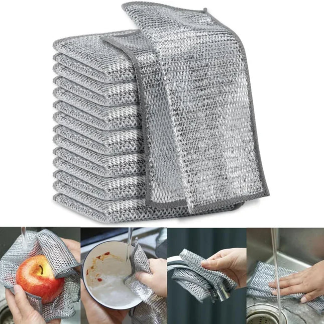 Rags For Kitchen Scrubber Wire Dishcloth Thickened Double-sided Metal Steel Cleaning Towel Pot Dish Washing Cloths - product