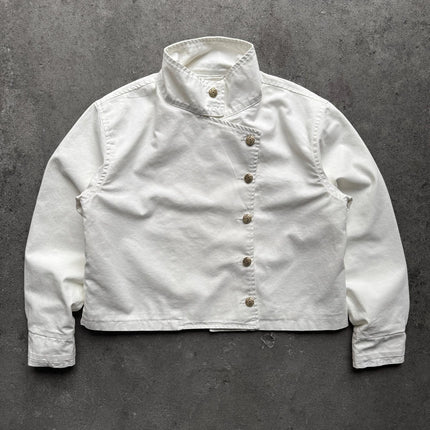 Y2K White Fencing Jacket Retro Bakastroll High Neck Loose Casual Denim Jacket Fashionable High Street Men Women Hip Hop Clothing