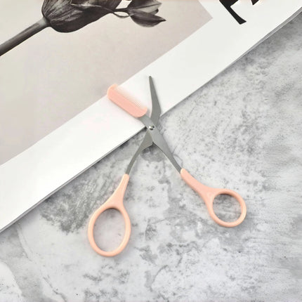 Pink Eyebrow Trimming Scissors With Built-in Comb - Stainless Steel, Precise Grooming Tool, Creating Perfect - product image