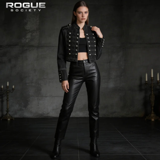 Chaqueta Vaquera Mujer Abrigo Holgado Y2K Retro Chaqueta Húsares Cuello Mao Doble Botonadura Chaqueta Corta Botones Napoleón Old Money Hombre