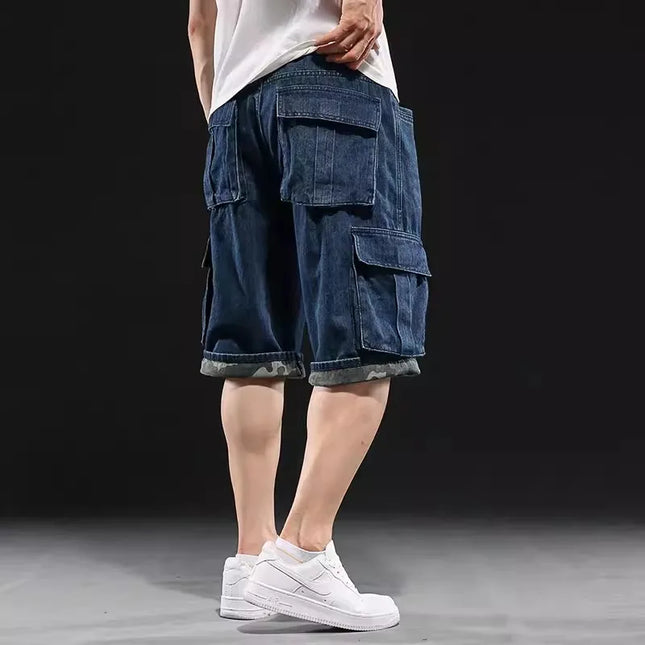Herren Weite Jeansshorts Mehrere Taschen 7-Punkt Arbeits-Cargo-Jeansshorts Große Größen Denimshorts Herren
