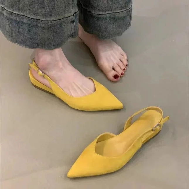 2025 New Concise Pointed Toe Square Low Heels Women Sandals Elegant Slingbacks Banquet Party Mule Shoes