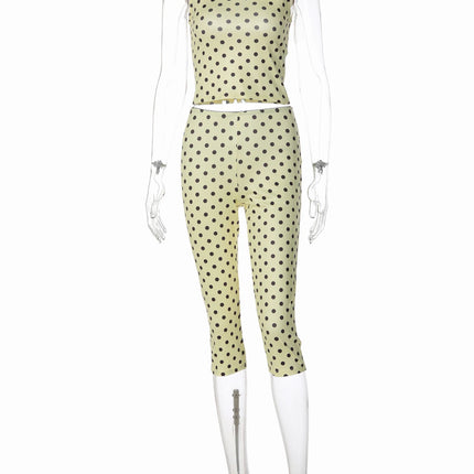 Dulzura Polka Dot Casual Sports 2 Piece Long Pants Set Backless Tank Top Slim Fit Long Pants Matching Set Vacation Street Outfit