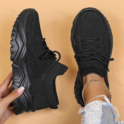 Fashion Stretch Knitting Sneakers for Women 2024 Autumn Couple Lace Up Non Slip Flats Casual Sports Shoes Woman Plus Size 35-43