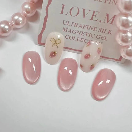 24Pcs Short Oval Gradient Pink Press On Nails Glossy Finish Full Cover False Nails for Women&Girl Removable Wearable Nail Art