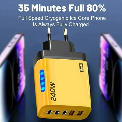 5 Port GaN Fast Charger USB-C PD QC 3.0 USB Phone Charger Adapter For iPhone Samsung Xiaomi Huawei Laptop Tablet - product im