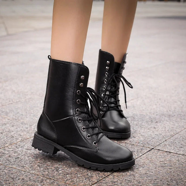 2025 New Lace-up Women's Motorcycle Boots Women British Style Ankle Boots Gothic Punk Low Heel Classic Boot Female Shoes