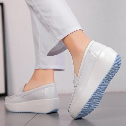 STRONGSHEN Women Platform Wedges Casual Shoes Loafers Soft Nurse Work Shoes Breathable Comfortable Non-slip White Nursing Shoes