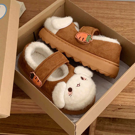 New fuzzy house slippers woman sweet furry cat designer mary janes shoes for women thick sole home slipper floor shoes bedroom