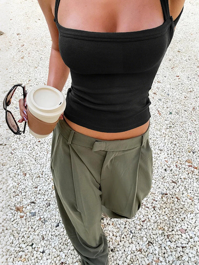 Ribbed Casual Tank Tops Woman Low-Neck Cross Strap Skinny Backless Navel Exposed Hot Girls High Street - product image 5