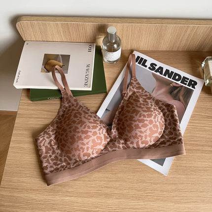 Fashion Leopard Bra Seamless Push Up Design Wireless Lightweight Comfort for Women Small Chest Enhancement