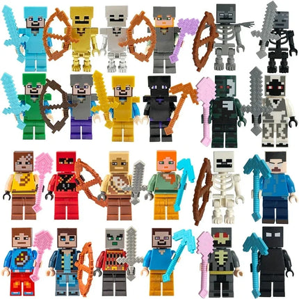 8pcs/lot Minecrafte Creeper Small Building Blocks EnderDragon DIY Steve Cube Skeleton Horse Figures Mini Building Block For Kids