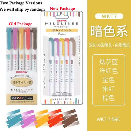 New Zebra Mildliner Highlighter Pastel Full Set 5 Colors Set Marker Pen Double Ended Art Stationery Supply for Drawing Painting