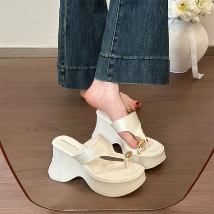 Western Niche Wedge Platform Flip-flops for Women 2026 New Summer Wear High-end Toe Sandals