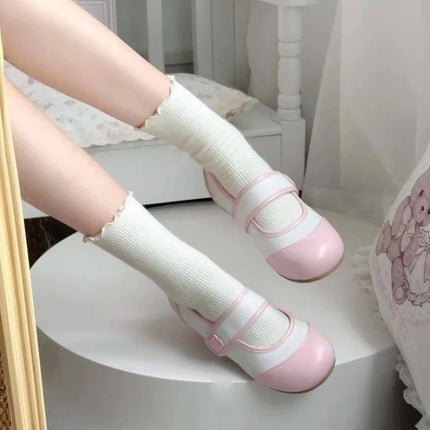 Small cute round toe flat sole single shoe with color matching breathable low heel simple comfortable women's shoes
