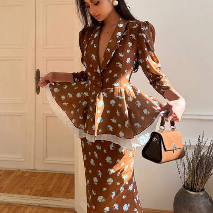 Polka Dot Skirt 2 Piece Set Women Casual High Collar Tie Full Sleeves Elastic High Waist Long Skirt Suit Lady Daily Outfit New