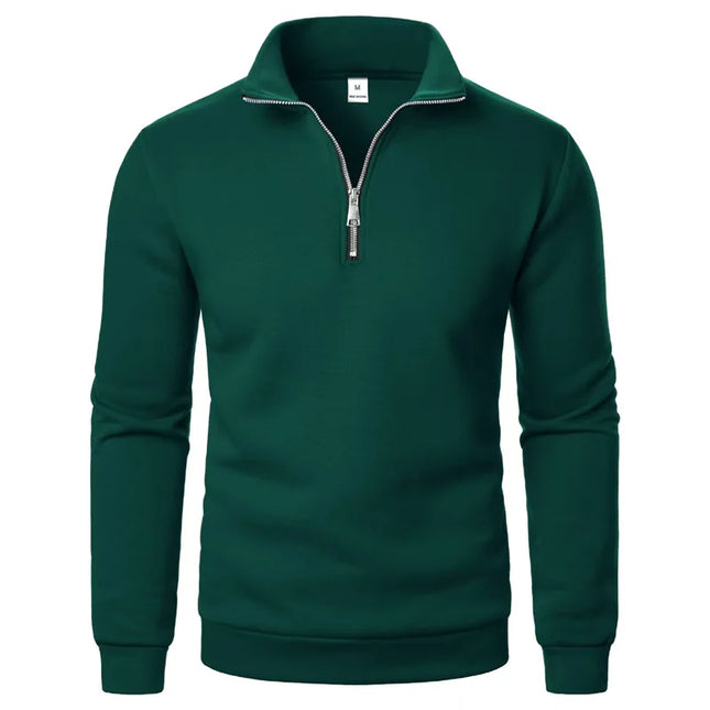 Frühling Herbst neu Lässiger Halb-Reißverschluss-Stehkragen-Sweatshirt Trend Schlichter schmaler Herren Pullover Langarm-Oberteile Herren-Sweatshirt