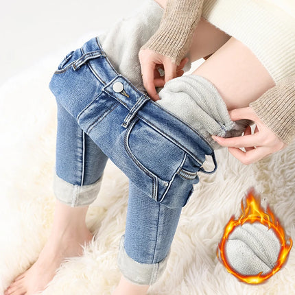 Women's Fleece Warm Winter Jeans Thicken Elastic Skinny Pencil Pants Fashion Korean Slim Plush Thermal Leggings Trousers