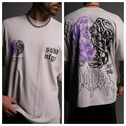 Wolf Head Men's and Women's Short-Sleeved American Style Fitness and Leisure Loose-Weave Printed Round-neck Cotton T-Shirt