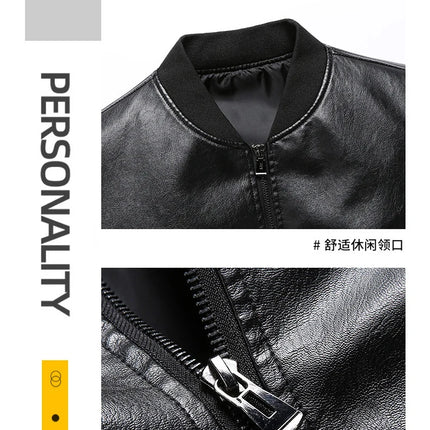 Leather Jacket Men Coats Plus Size 6XL 7XL 8XL Oversized Windproof Motorcycle Autumn Brand Fleece Black Zipper Winter Overcoat