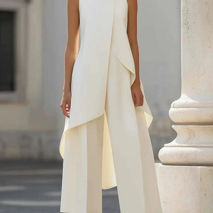 Womens Matching Sets 2026 Summer Fashion Sleeveslee Ensemble 2 Piece Woman Elegant Irregular Design Straight Pants Simple Style